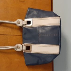 Vintage Tignanello leather handbag blue and white with 2 silver handles